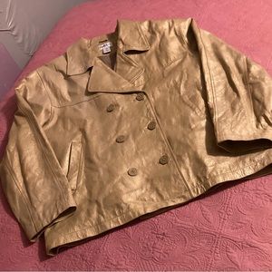 SANTA FE - GENUINE LEATHER DOUBLE BREASTED PEA COAT GOLD size 14